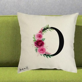 Cadou Personalizat - Perna Personalizata Monograma Florala Litera O, 40x40 cm, Ecru, Husa Detasabila, Perna Inclusa, BEKZ®