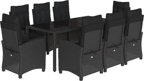 vidaXL Set mobilier de grădină cu perne, 9 piese, negru, poliratan