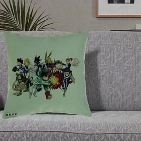 Perna Personalizata My Hero Academia Clasa 1-A Complet, 40x40 cm, Verde, Husa Detasabila, Perna Inclusa, BEKZ®