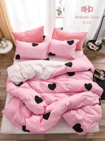 Lenjerie de pat cu 2 fete, policoton, 4 piese, pat 2 persoane, roz, R4-283