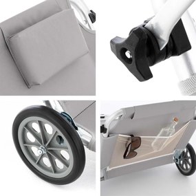 Șezlong de grădină pliabil cu roți și copertină, gri