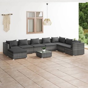 3101869 vidaXL Set mobilier de grădină cu perne, 9 piese, gri, poliratan