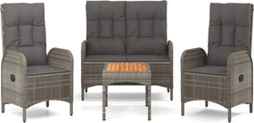 vidaXL Set mobilier de grădină cu perne, 4 piese, gri, poliratan