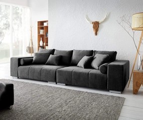 Canapea extensibilă dumonde cu ladă de depozitare si sezut confortabil din spuma high-density, Marbela Enjoy Black XXL 295x100 cm cu taburet inclus