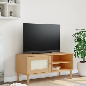 358040 vidaXL Comodă TV SENJA aspect ratan maro, 106x40x49 cm, lemn masiv pin