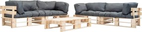 vidaXL Set mobilier de grădină paleți cu perne gri, 6 piese, lemn