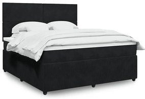 vidaXL Pat box spring cu saltea, negru, 180x200 cm, catifea