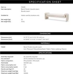 Bancheta design LUX stil contemporan Tondo L Boucle cream