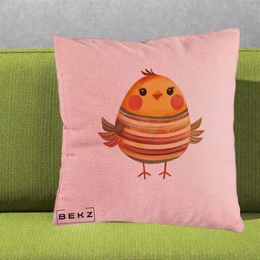 Perna Decorativa Pui Kawaii Portocaliu Dungi Calde, 40x40 cm, Roz, Husa Detasabila, Perna Inclusa, BEKZ®