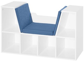 HOMCOM Bibliotecă Bancă 2 în 1 Design Contemporan 6 casete 3 Perne incluse 102L x 30l x 61A cm Alb Albastru | Aosom Romania