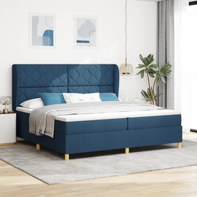 vidaXL Pat box spring cu saltea, albastru, 200x200 cm, textil