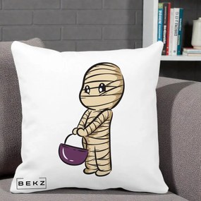 Perna Decorativa Halloween Mummy Kawaii cu Cos, 40x40 cm, Alba Mata, Husa Detasabila, Perna Inclusa, BEKZ®