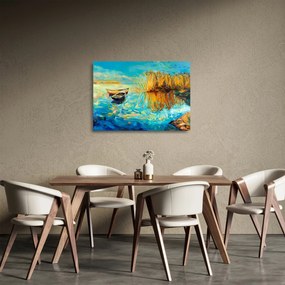 Tablou pe sticlă - Lacul cu bărci (70x50 cm)