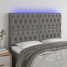 3122759 vidaXL Tăblie de pat cu LED, gri închis, 144x7x118/128 cm, textil