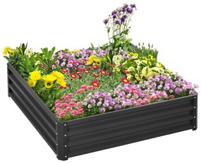 Outsunny Jardiniera Pat de Gradina Inaltat Galvanizat Cadru din Otel pentru Legume Flori Plante Aromatice 120X120X30cm | Aosom Romania