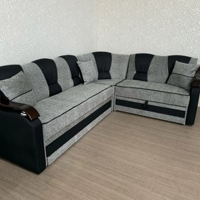 Coltar VALAHIA extensibil, lada de depozitare, stofa gri + negru, 270x220x90 Gri + Negru