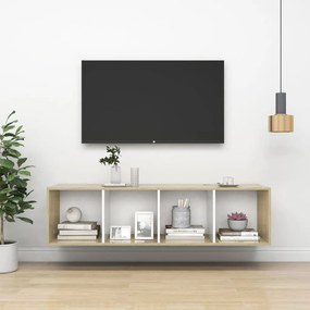 vidaXL Dulap TV montat pe perete, stejar Sonoma&amp;alb 37x37x142,5 cm PAL