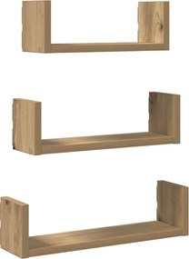 vidaXL Raft de perete 3buc. stejar artizanal lemn prelucrat