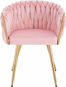 HR750 Scaun cu picioare Aurie Roz Pudra din Catifea