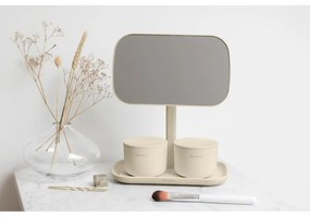 Oglinda cu suport pentru accesorii Brabantia ReNew 1006271, 28.3x20x12.6 cm, Baza antiderapanta, Reglabila la 360°, Bej