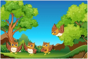 Tablou - Bufnițe vesele (90x60 cm)