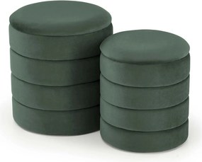 Set 2 taburete PACHO, stofa catifelata verde, cu spatiu depozitare