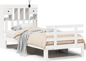 vidaXL Pat cu bibliotecă fără saltea, alb, 75x190 cm, lemn masiv pin