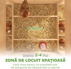 PawHut Coteț din Lemn cu 2 Căsuțe, Coteț pentru Găini de Exterior cu Acoperiș Impermeabil, Tavă Detașabilă și Bare, Adăpost pentru 2-4 Găini, Rațe, Grădină, 150x100x96,5 cm, Galben | Aosom Romania