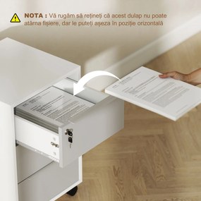 HOMCOM Dulap de Birou cu 3 Sertare cu Chei și 4 Rotile Alb și Gri | Aosom Romania