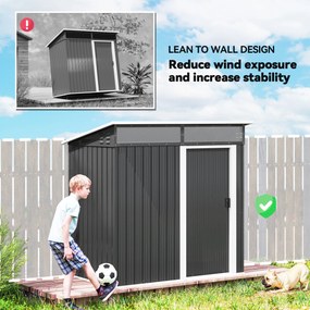 Outsunny Depozit de grădină, Casa de unelte cu ferestre, Orificii de ventilare, Ușă glisantă, Oțel impermeabil, rezistent la intemperii, Gri închis | Aosom Romania