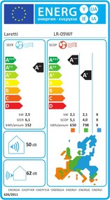 Aparat de aer condiționat cu invertor Laretti LR-09WF Gold Line, 9000 BTU, 25 m², Dezumidificare, Wi-Fi, R-32, Alb