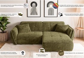 Colțar verde cu tapițerie din chenille (cu colț pe partea dreaptă/cu șezlong) Nelia – Ropez