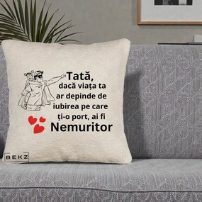 Cadou pentru Tata - Perna Personalizata Tata Nemuritor Supererou cu Masca, 40x40 cm, Bej Canapea, Husa Detasabila, Perna Inclusa, BEKZ®