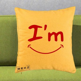 Perna Decorativa I'm Happy Smile, 40x40 cm, Galben, Husa Detasabila, Perna Inclusa, BEKZ®