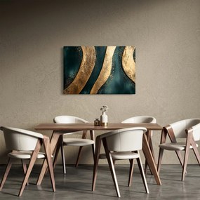 Tablou - Abstracție verde cu auriu I. (90x60 cm)