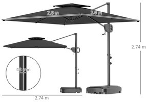 Outsunny Umbrelă de Soare Suspendată cu Parte Superioară Dublă, Mâner cu Manivelă și Înclinare, 247x247x268 cm, Gri | Aosom Romania