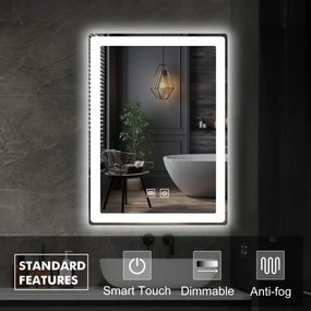 IREDA Oglindă de baie cu iluminare LED, 80 x 60 cm