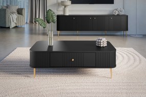 Măsuță de cafea Vesper 103x60 cm cu sertar - negru / picioare aurii