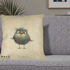 Perna Decorativa Pui Gri Pufos Zbarlit, 40x40 cm, Crem, Husa Detasabila, Perna Inclusa, BEKZ®