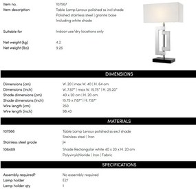 Veioza, lampa de masa LUX, finisaj nickel, H-64cm, Leroux 107567 HZ