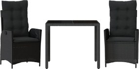 vidaXL Set mobilier de grădină cu perne, 3 piese, negru, poliratan