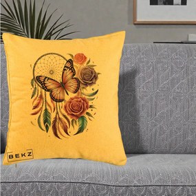Perna Personalizata Prinzator de Vise cu Fluture si Trandafiri, 40x40 cm, Galben, Husa Detasabila, Perna Inclusa, BEKZ®