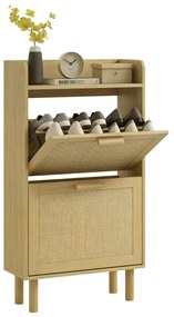 HOMCOM Dulap Pantofi 2 uși batante raft răchită țesută design boem 80L x 24,5l x 110H cm | Aosom Romania