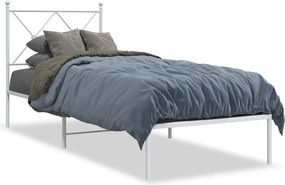 vidaXL Cadru de pat metalic fără saltea, cu tăblie, alb, 75x190 cm