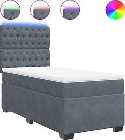 vidaXL Pat box spring cu saltea, gri închis, 90x200 cm, catifea