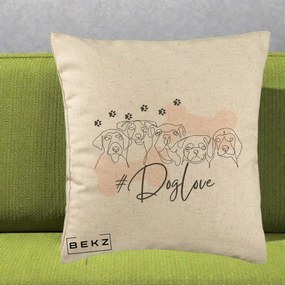 Perna Personalizata Dog Love Linie Minimalista, 40x40 cm, Bej, Husa Detasabila, Perna Inclusa, BEKZ®