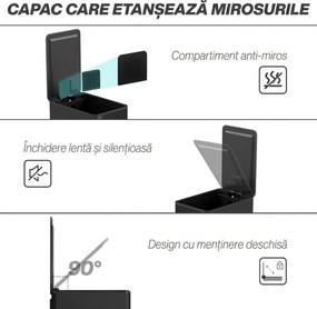 HOMCOM Coș de gunoi 20L cu închidere lentă și recipient detașabil, din oțel și PP, 21,5x37,2x57 cm, negru | Aosom Romania