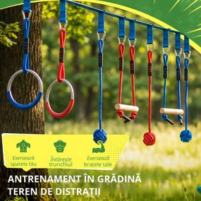 AIYAPLAY Ninja Line copii 10 m set Slackline 9 piese cu 2 inele, leagăn 3-în-1, 2 bare de cățărat pentru 3-8 ani multicolor | Aosom Romania