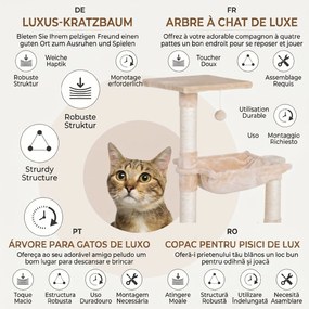 PawHut Turn pentru Pisici max 3.6kg, Copac pentru Zgariat pentru Pisici ca hamac si Minge Agatata din Lemn si Plus, 50x36x70cm, Bej | Aosom Romania