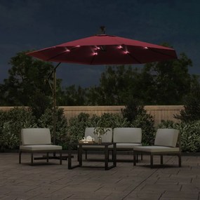 Umbrela suspendata cu LED si stalp din otel, rosu vin Rosu, 300 cm